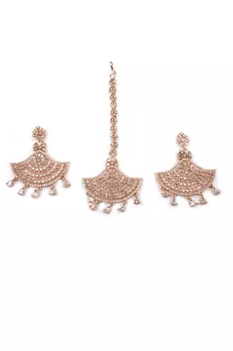 Rose gold-plated regal glimmer cz earrings-maangtikka set for perfect party look
