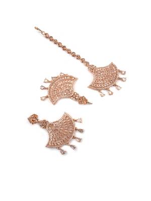 Rose gold-plated regal glimmer cz earrings-maangtikka set for perfect party look 5