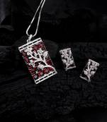 Silver plated square ad pendant set with earrings
