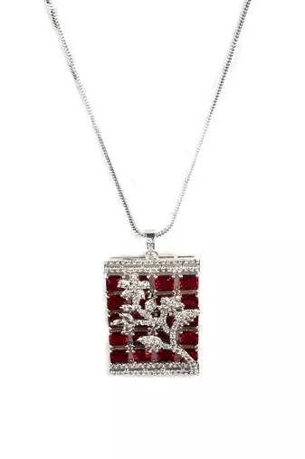 Silver plated square ad pendant set with earrings