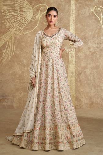top trending white floor touch georgette anarkali suit for women