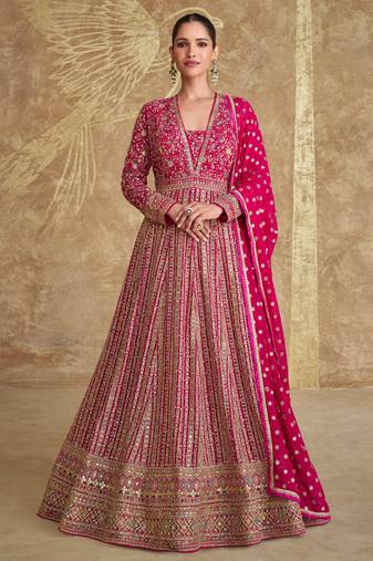 top trending pink floor touch georgette anarkali suit for women