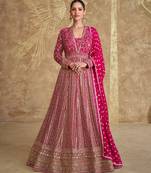 top trending pink floor touch georgette anarkali suit for women