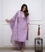 Women's Rayon Slub Straight Kurta Pant and Dupatta Set