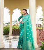 Sea Green Woven Gold Zari Banarasi Soft Georgette Saree