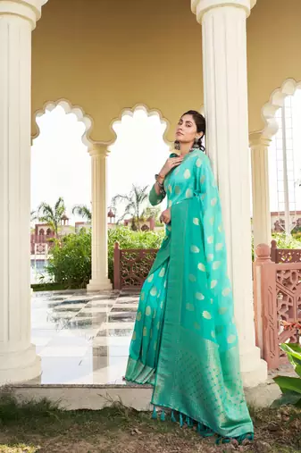 Sea Green Woven Gold Zari Banarasi Soft Georgette Saree