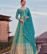 latest sky blue anarkali suit set for women georgette