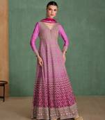 fancy pink ombre pattern georgette anarkali suit for women