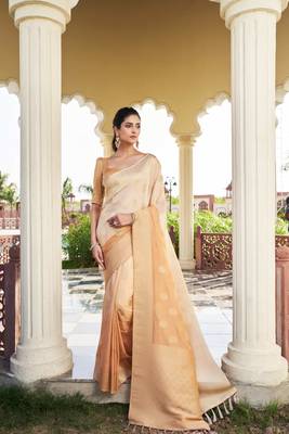 Beige Woven Gold Zari Banarasi Soft Georgette Saree 1