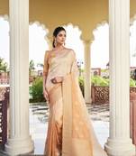 Beige Woven Gold Zari Banarasi Soft Georgette Saree