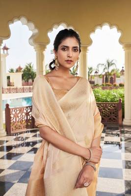 Beige Woven Gold Zari Banarasi Soft Georgette Saree 2