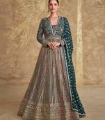 royal green heavy embroidered georgette anarkali suit for women