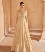 off white georgette chikankari worked anarkali suit for women