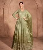 new pista green ombre pattern heavy georgette anarkali suit for women