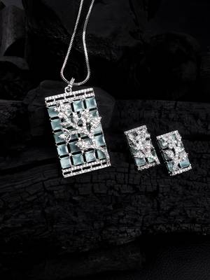 Silver plated square turquoise ad pendant set with earrings 1
