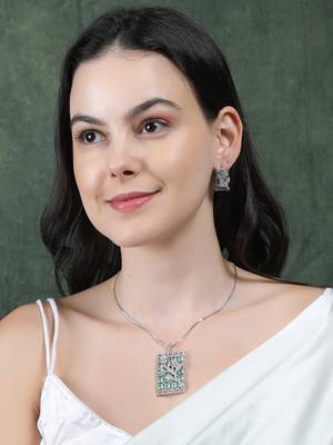 Silver plated square turquoise ad pendant set with earrings 2