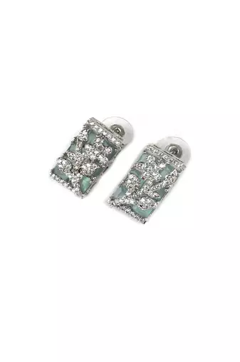Silver plated square turquoise ad pendant set with earrings