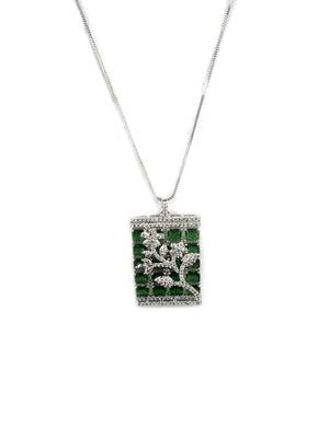Silver plated square green ad pendant set with earrings 3