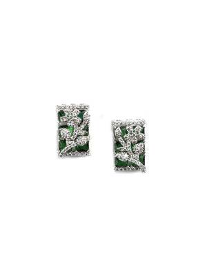 Silver plated square green ad pendant set with earrings 4