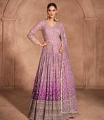 new pink ombre pattern heavy georgette anarkali suit for women