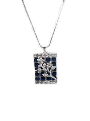 Silver plated square blue ad pendant set with earrings 3