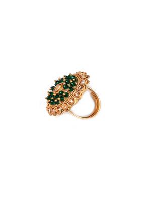 Designer gold plated rajwadi mangalsutra and green adjustable ring combo set 4