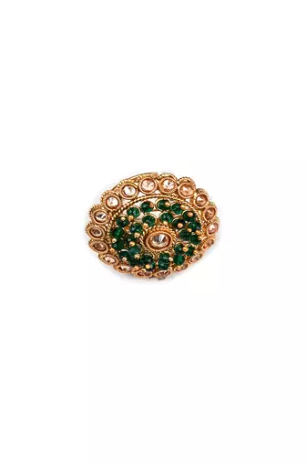 Designer gold plated rajwadi mangalsutra and green adjustable ring combo set