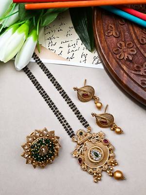 Gold plated rajwadi mangalsutra and ring combo set 1