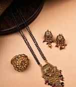 Luxurious gold plated rajwadi mangalsutra with multicolor hydra beads and ring combo set