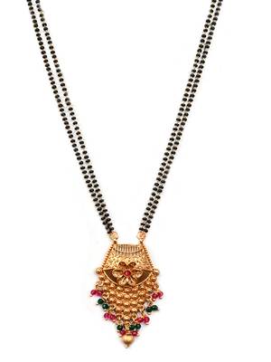 Luxurious gold plated rajwadi mangalsutra with multicolor hydra beads and ring combo set 2