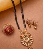 Gold plated rajwadi mangalsutra and red hydra adjustable ring combo set