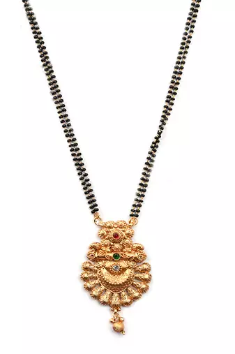 Gold plated rajwadi mangalsutra and red hydra adjustable ring combo set