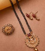 Gold plated red kemp rajwadi mangalsutra and ring combo set