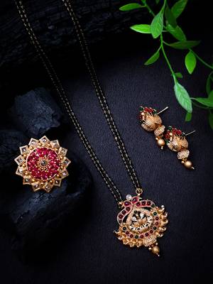 Luxurious gold plated rajwadi mangalsutra and ring combo set 1