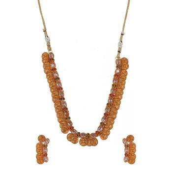 Gold plated white kemp laxmi coin necklace set 2