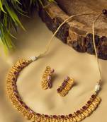 Gold plated green kemp laxmi coin necklace set