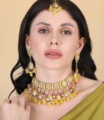 Gold plated yellow meenakari kundan necklace set