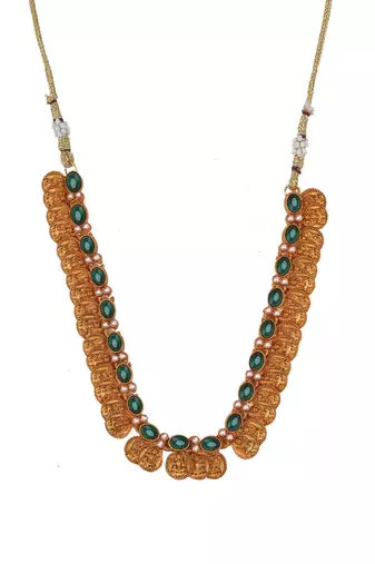 Gold plated red kemp laxmi coin necklace set
