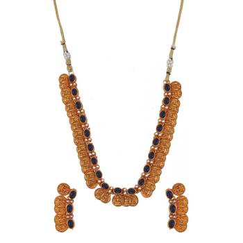 Gold plated blue kemp laxmi coin necklace set 2