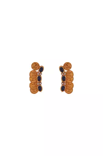 Gold plated blue kemp laxmi coin necklace set