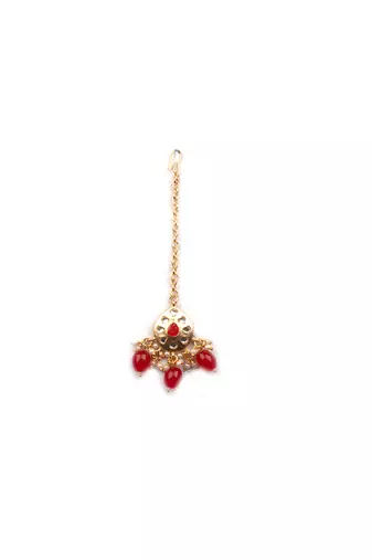 Gold plated red meenakari kundan necklace set