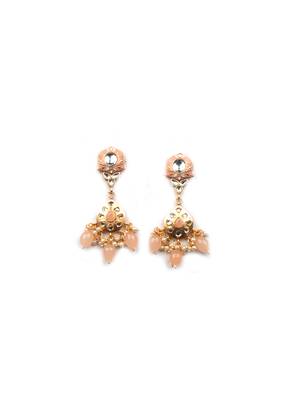 Gold plated peach meenakari kundan necklace set 4