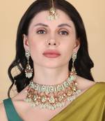 Gold plated light green meenakari kundan necklace set