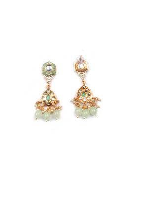 Gold plated light green meenakari kundan necklace set 4