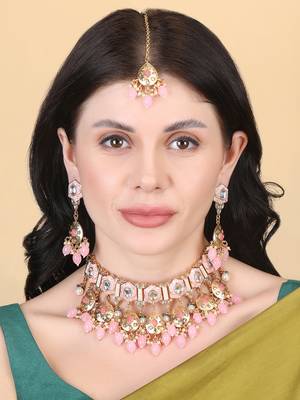 Gold plated blush meenakari kundan necklace set 2