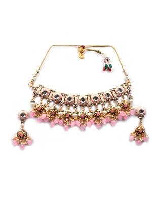 Gold plated blush meenakari kundan necklace set 3