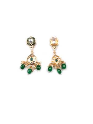 Gold plated green meenakari kundan necklace set 4