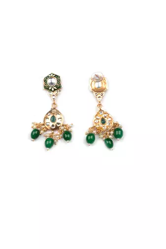 Gold plated green meenakari kundan necklace set