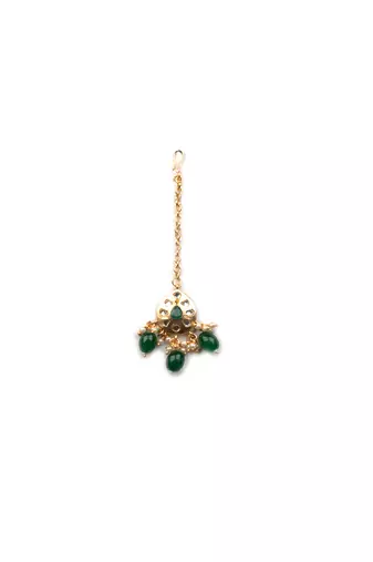 Gold plated green meenakari kundan necklace set