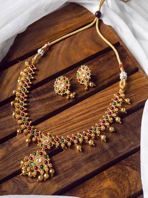 Gold plated multicolor kemp necklace set 1